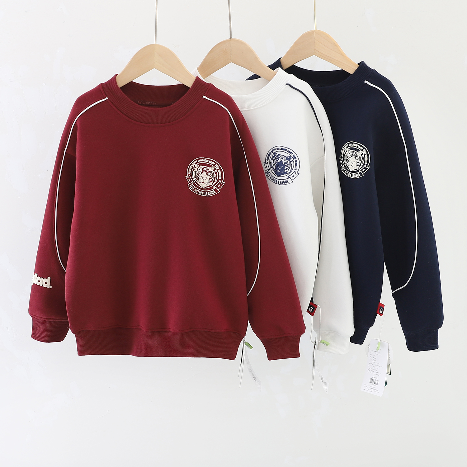 儿童秋冬加绒纯色虎头卫衣中大童保暖舒适套头圆领-916