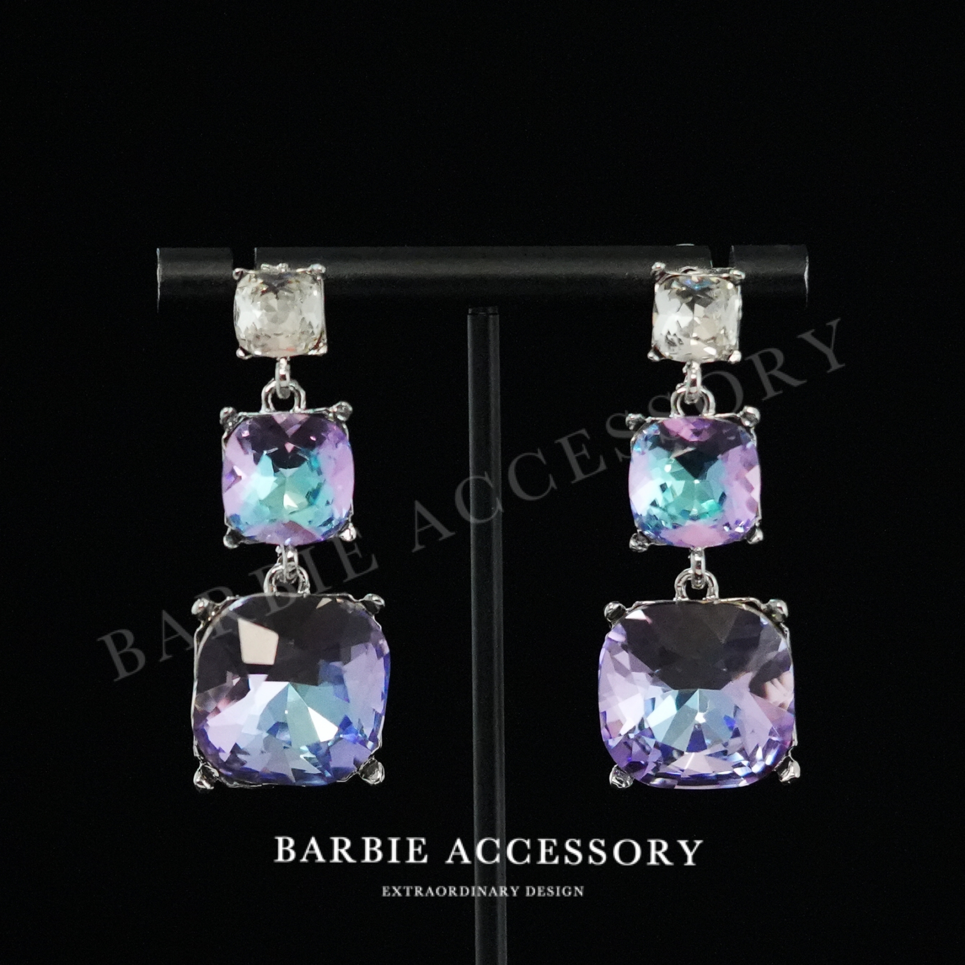 铜合金合成锆石耳饰 【紫灰黎星】时尚轻奢设计款高级绝美百搭耳环