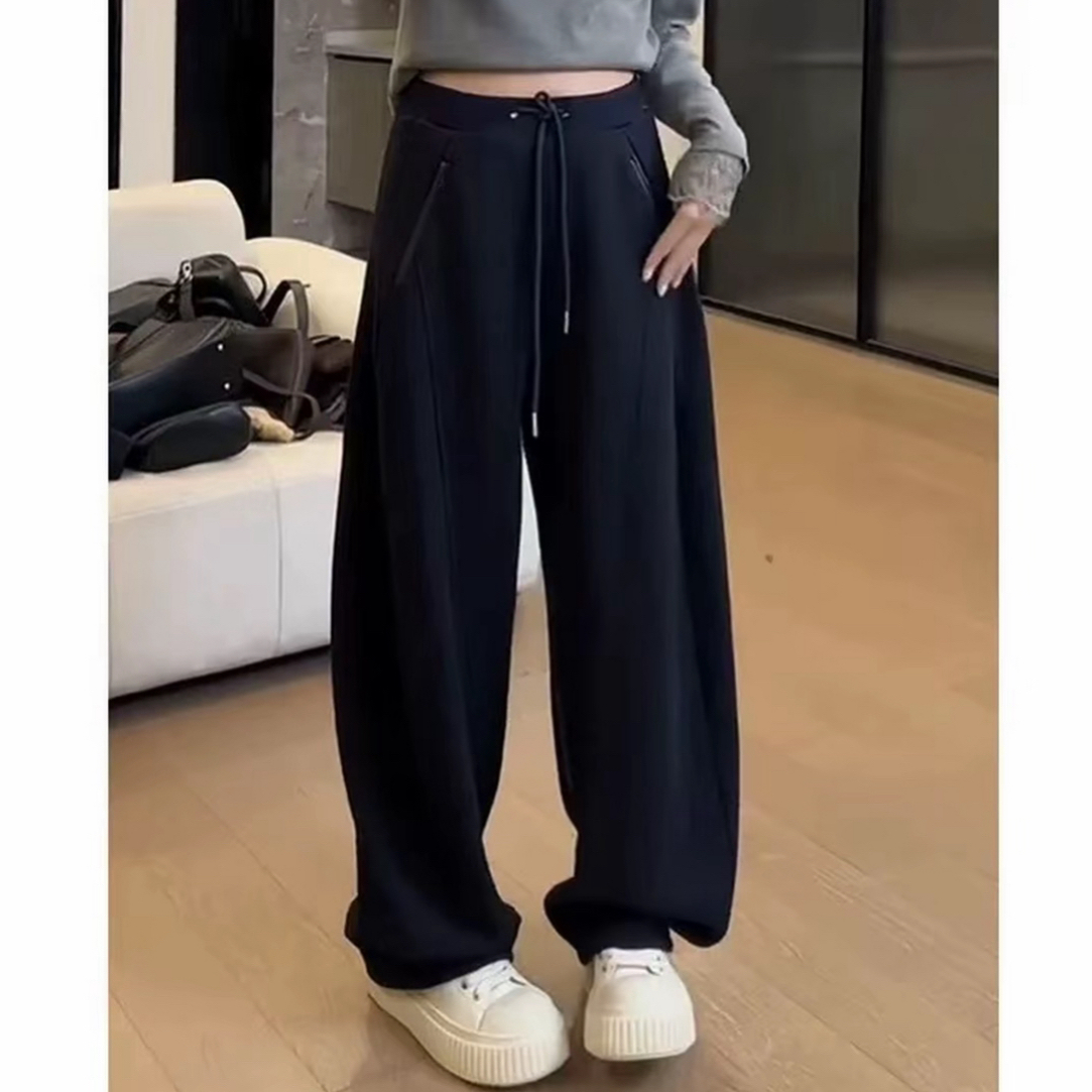 秋季大码女高腰阔腿休闲梨形身材裤子屁股大腿粗显瘦弯刀拖地长裤