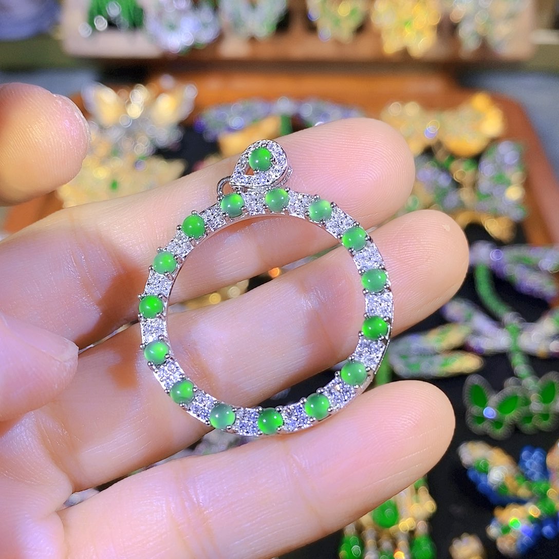 吊坠(不含链)银S925镶嵌翡翠