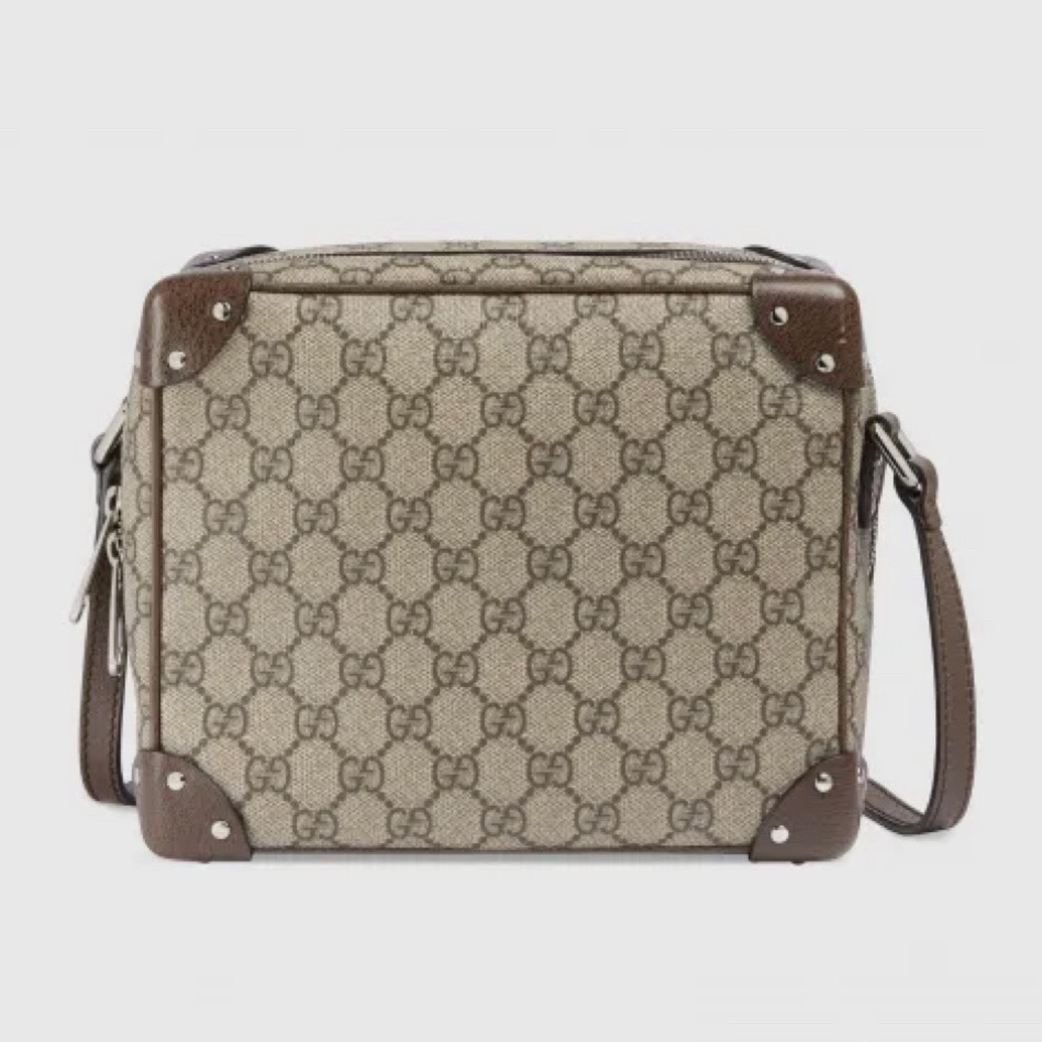 99新 GUCCI/古驰 经典老花Logo帆布盒子包单肩包 F962