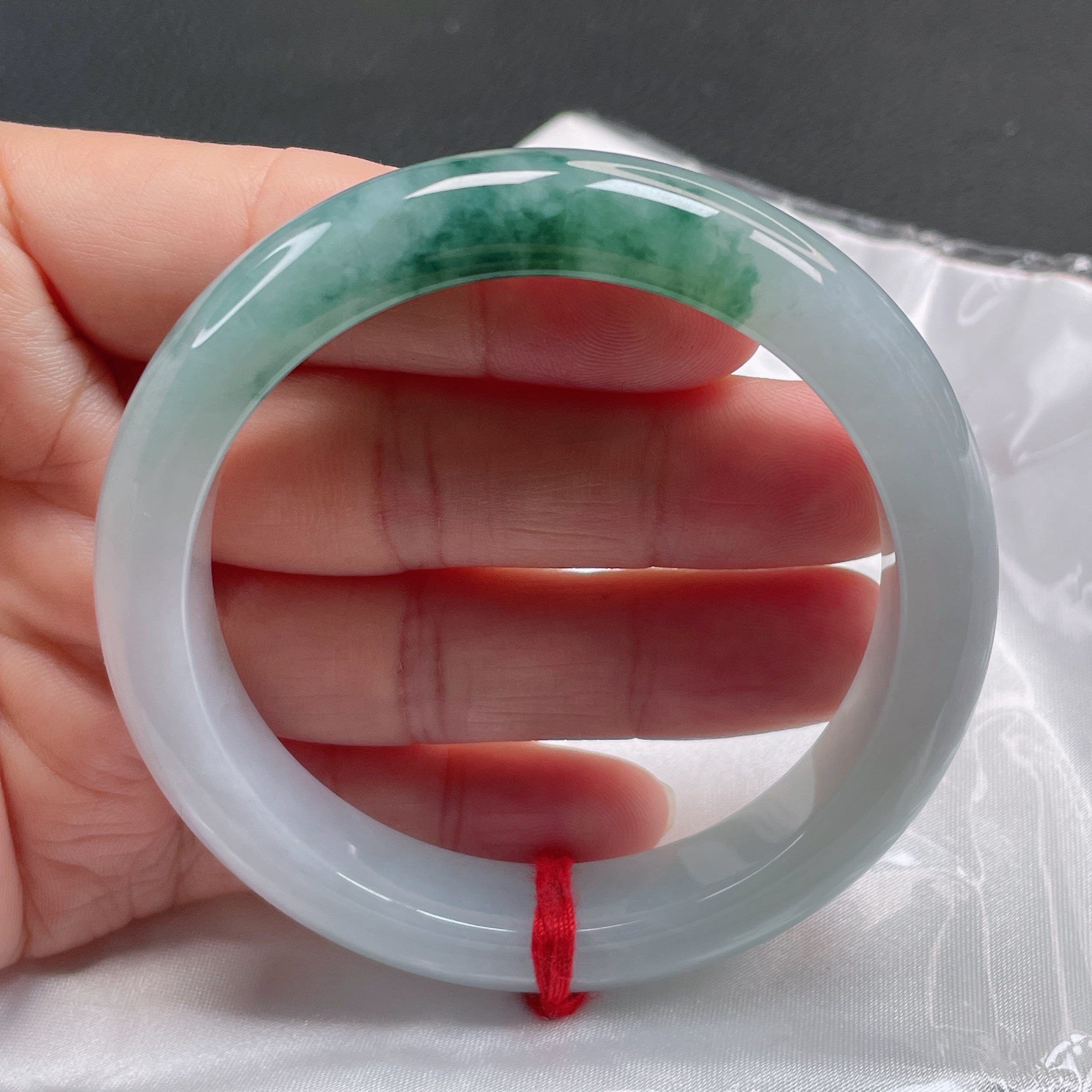 1513缅甸天然A货翡翠手镯56圈半山半水冰飘花手镯时尚百搭女款