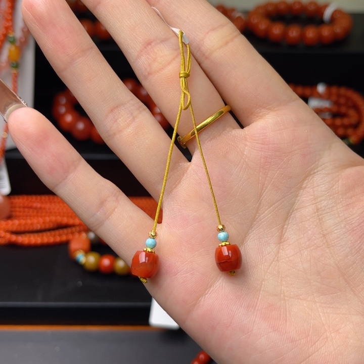 南红玛瑙银S925镶嵌南红玛瑙瓦西料直切弟子珠7mm