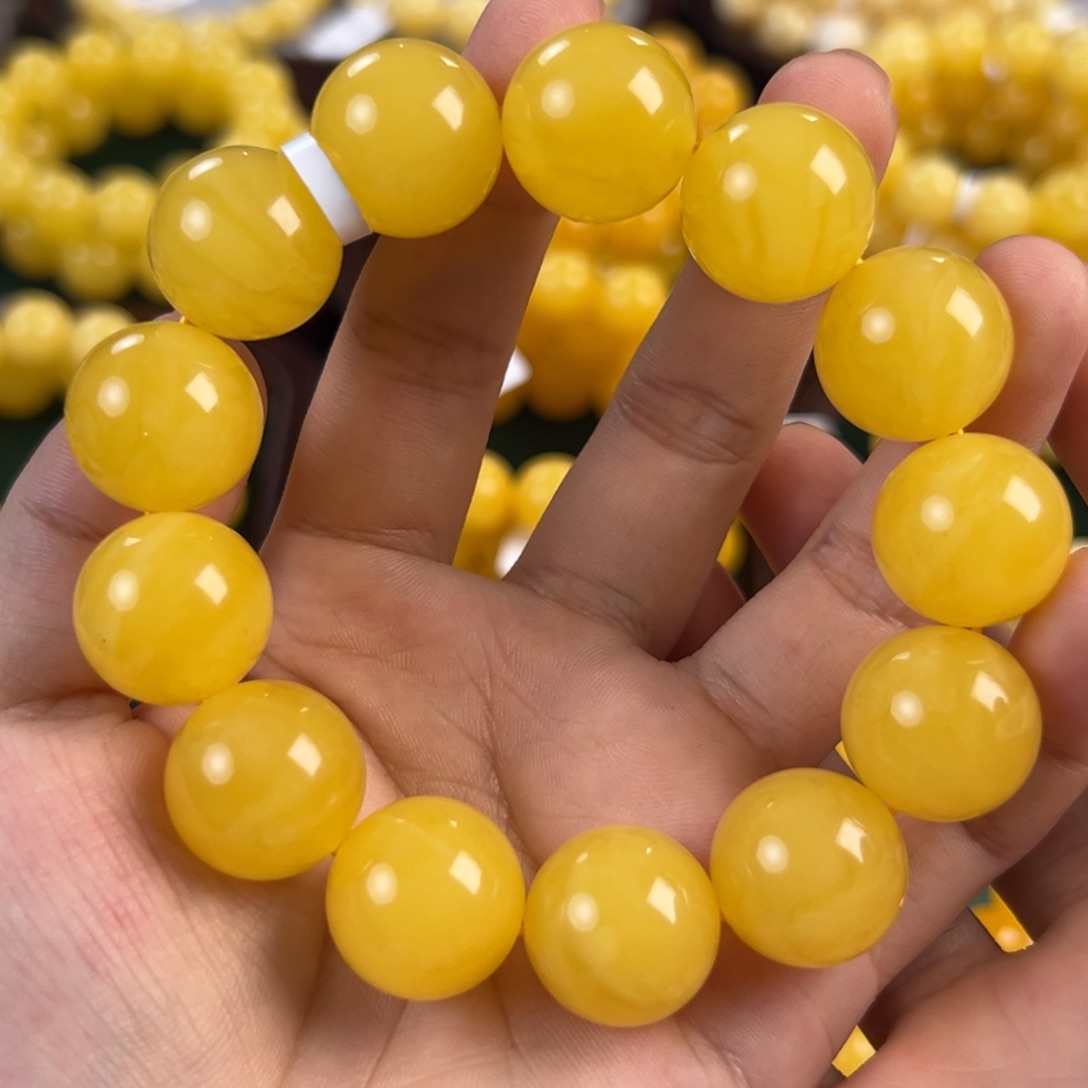 琥珀未镶嵌手链43.8g焦皮同料圆珠18mm jyy