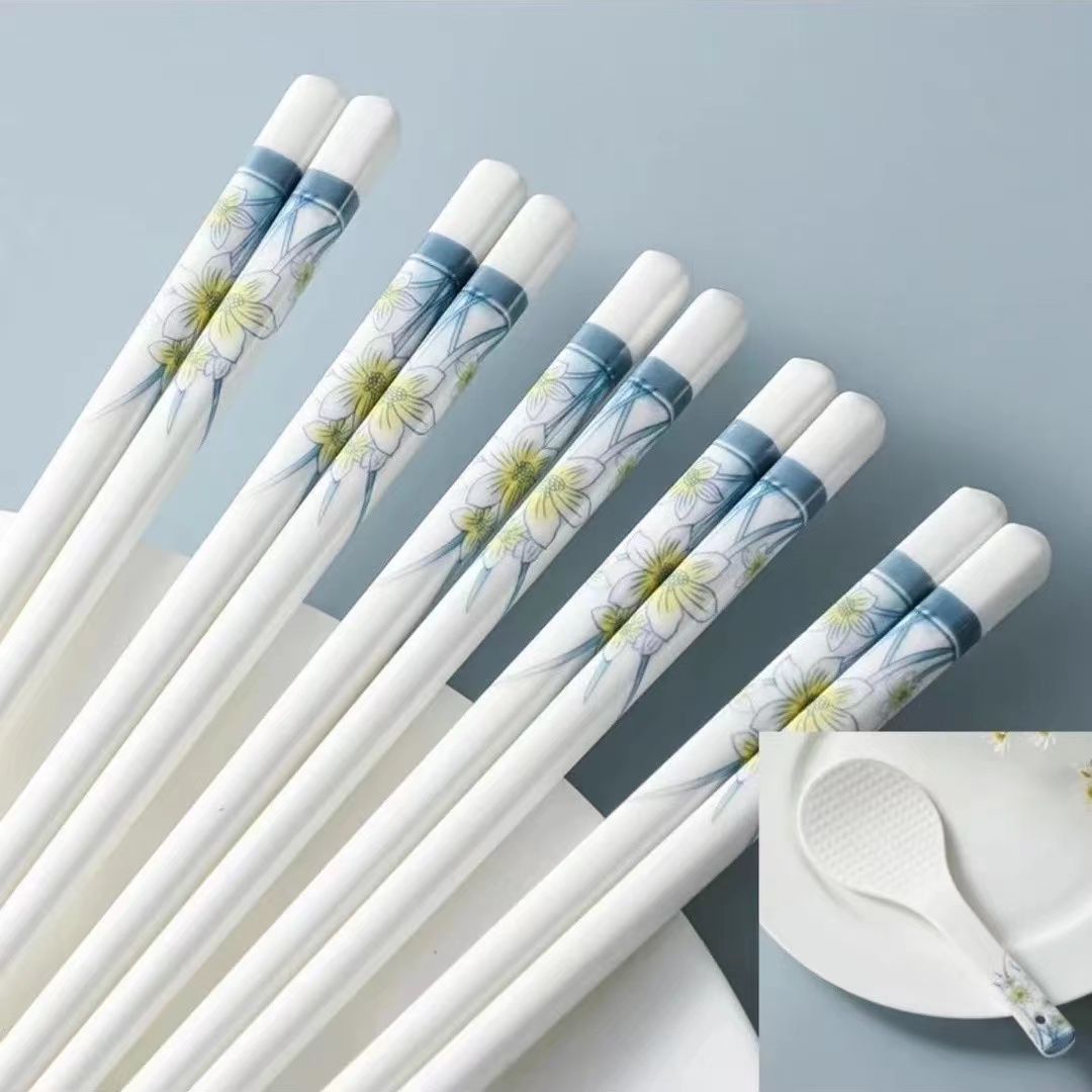 水仙花骨瓷筷子10双加饭铲    野餐餐具  破损联系客服