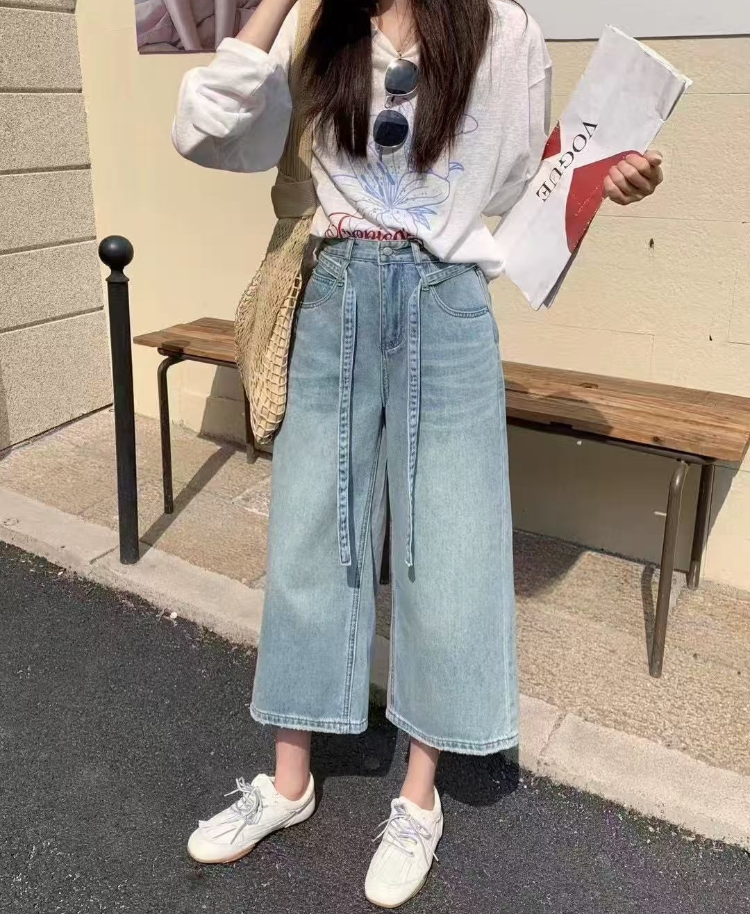 Z.X 复古水洗原面料腰带牛仔八分阔腿裤 6639（K6↓）