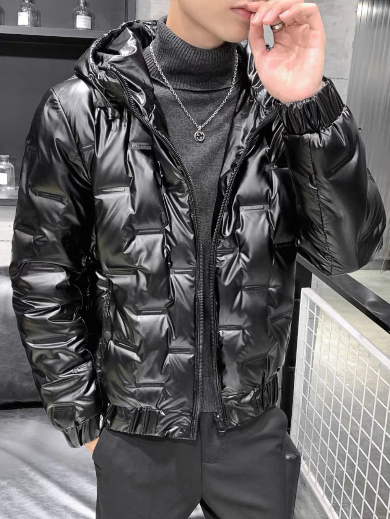 男士亮面羽绒棉服外套短款立领修身潮流轻薄帅气保暖连帽Y023