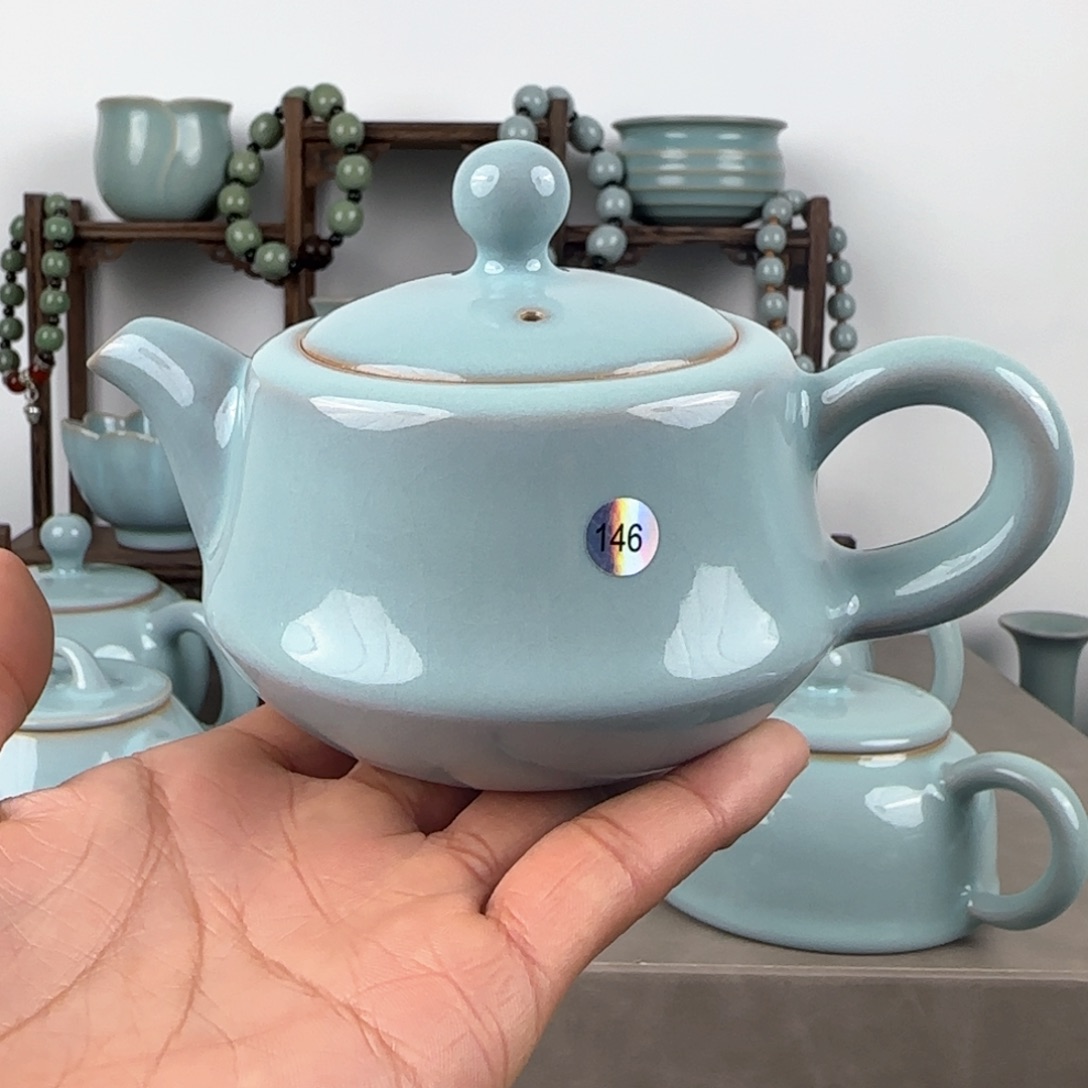 瓷片书*汝瓷茶壶将军壶支钉烧微瑕