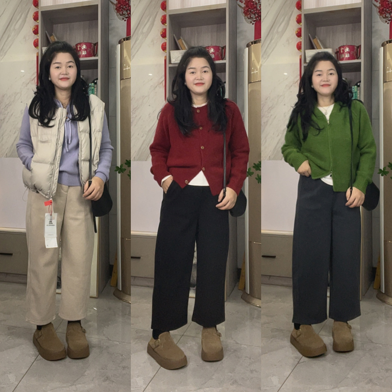 【软fufu】小个子斜纹毛呢小直筒镰刀裤八分九分加绒保暖显瘦休闲裤