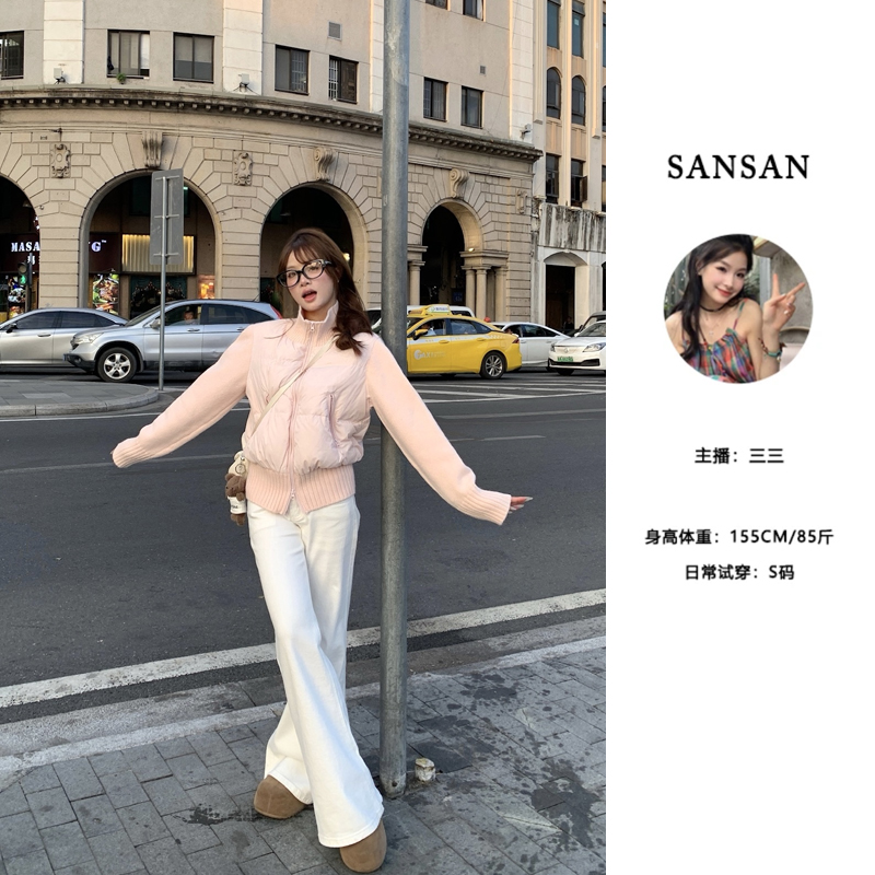 【三三】（雾入松林） 冬季新款韩系小个子休闲针织拼接外套