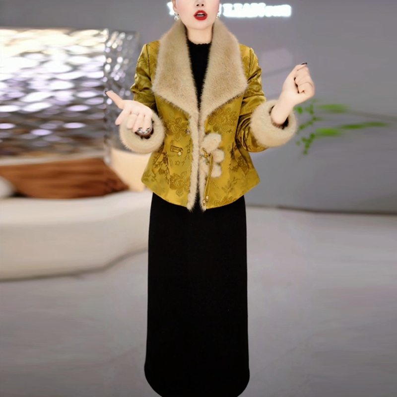 气质国风夹棉保暖裙子套装冬季新款爆款洋气显瘦高贵两件套连衣裙