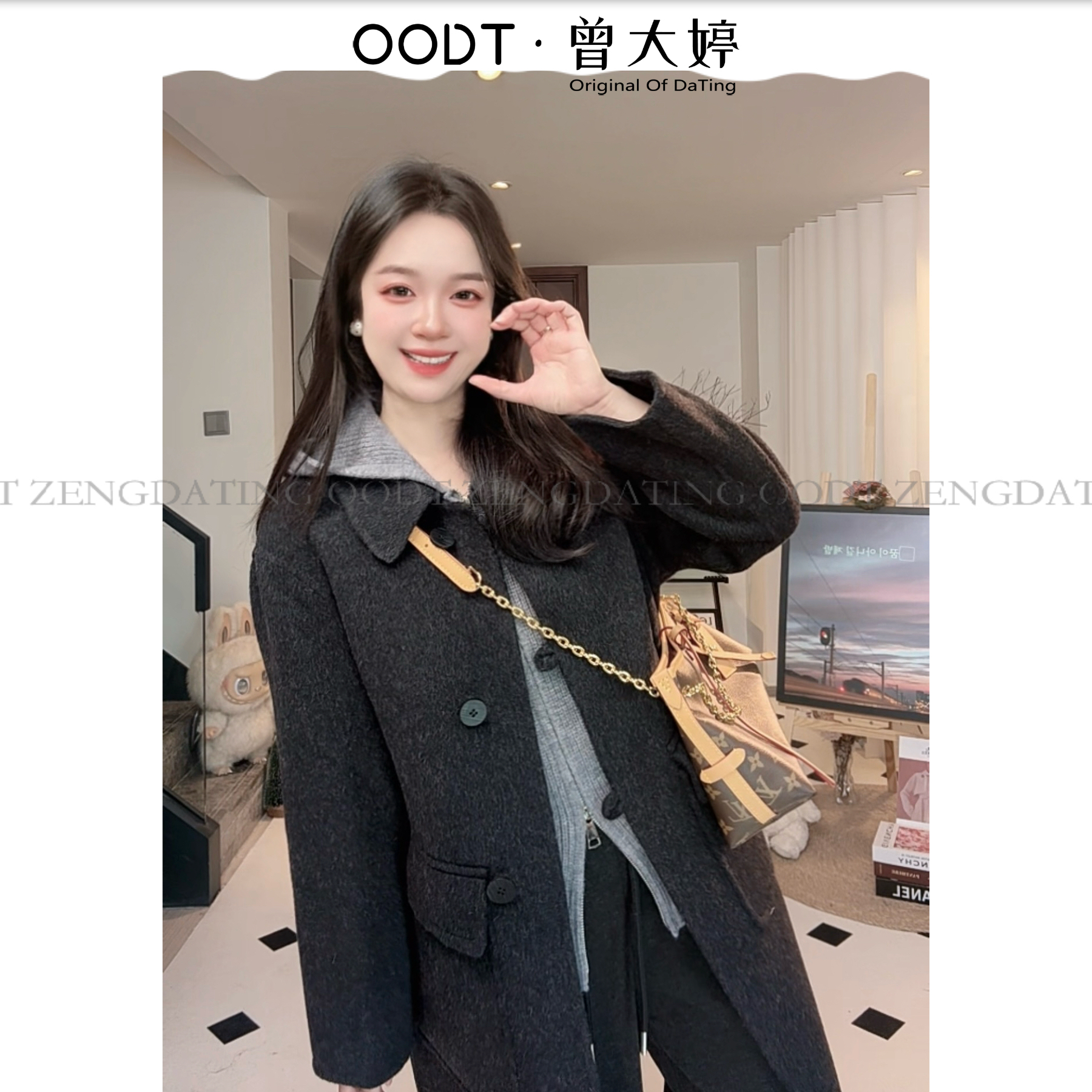 【大婷定制】大衣翻领单排扣显瘦中长款气质外套外套加马甲556+5599