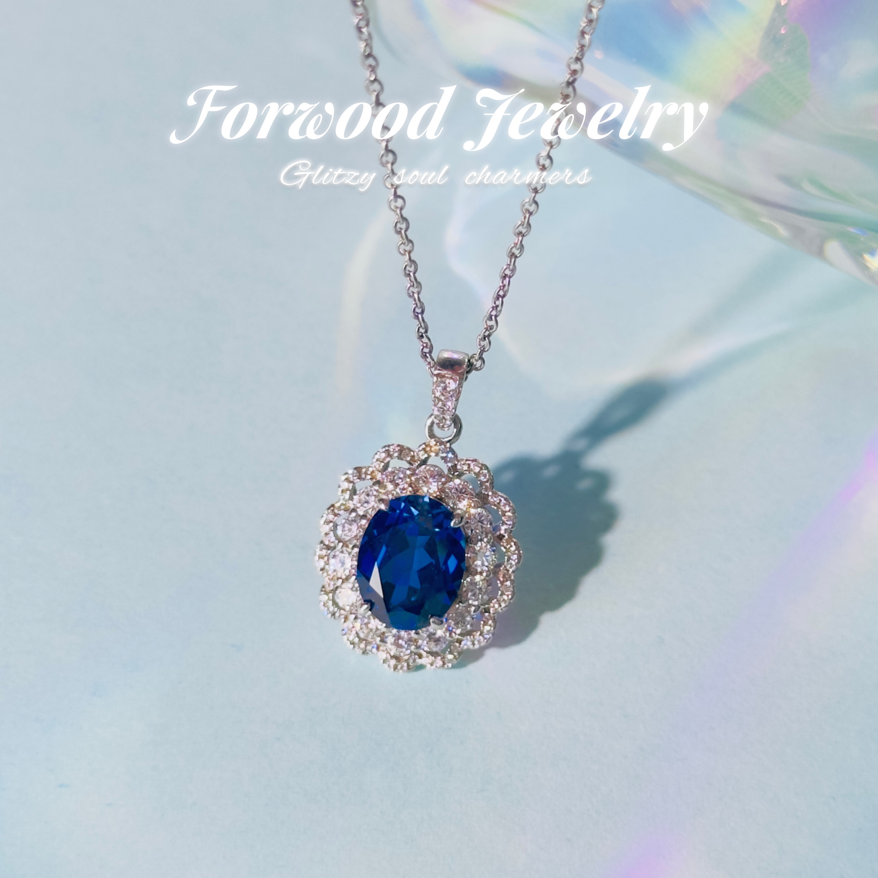 蘩花一麓 培育蓝宝石925银项链【爱丽丝梦境】3.55ct新年配饰#7015