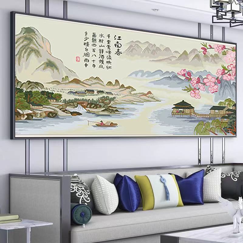 江南春十字绣2024新款客厅印花线绣好绣水墨江南山水风景大图
