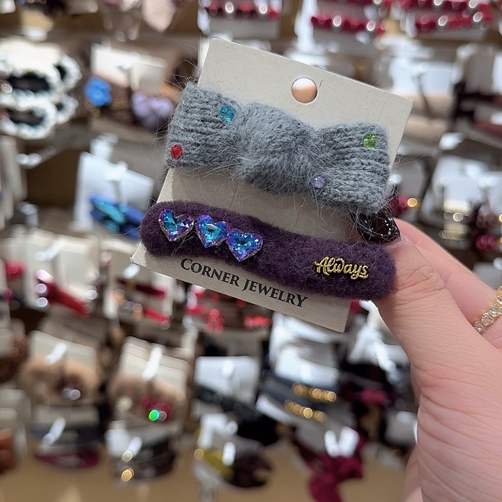 灰色蝴蝶结紫色波浪发夹