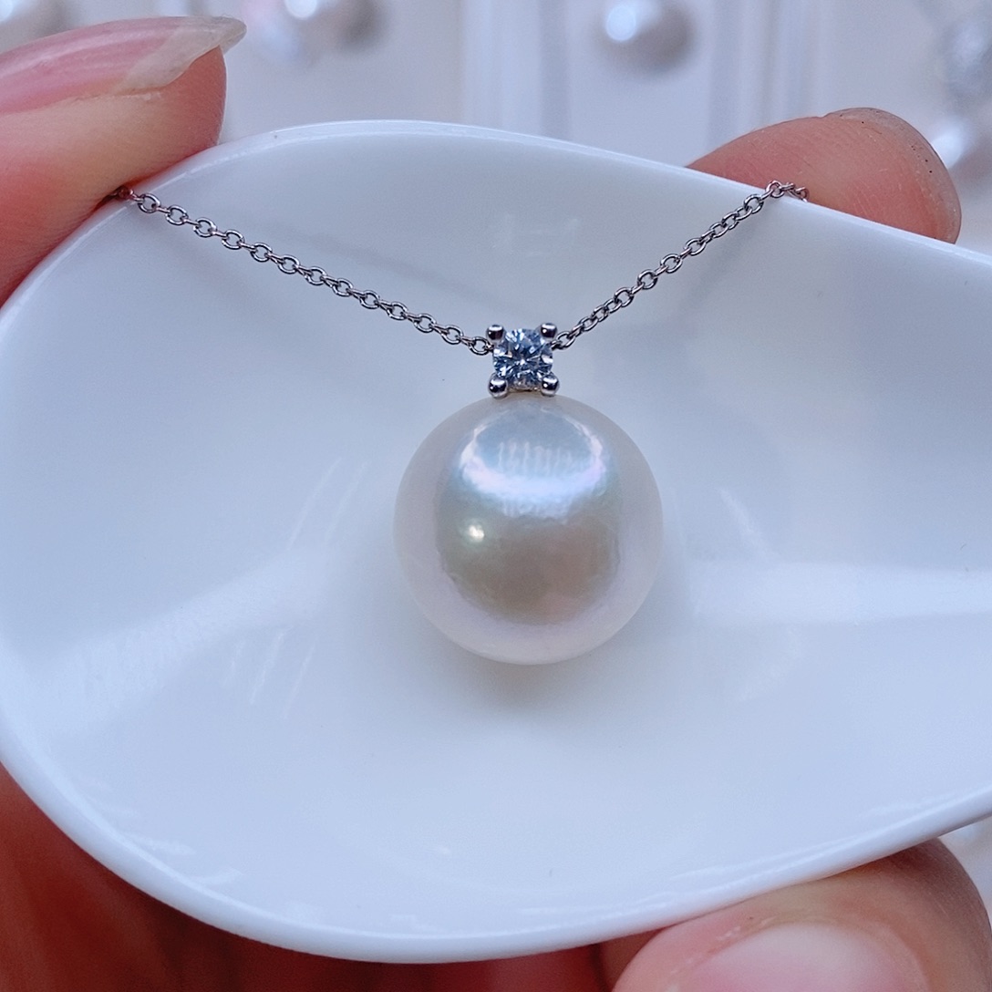 项链银S925镶嵌淡水珍珠