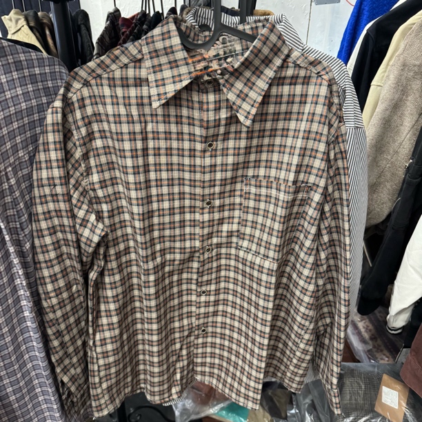 复古棕格长袖格子衬衫