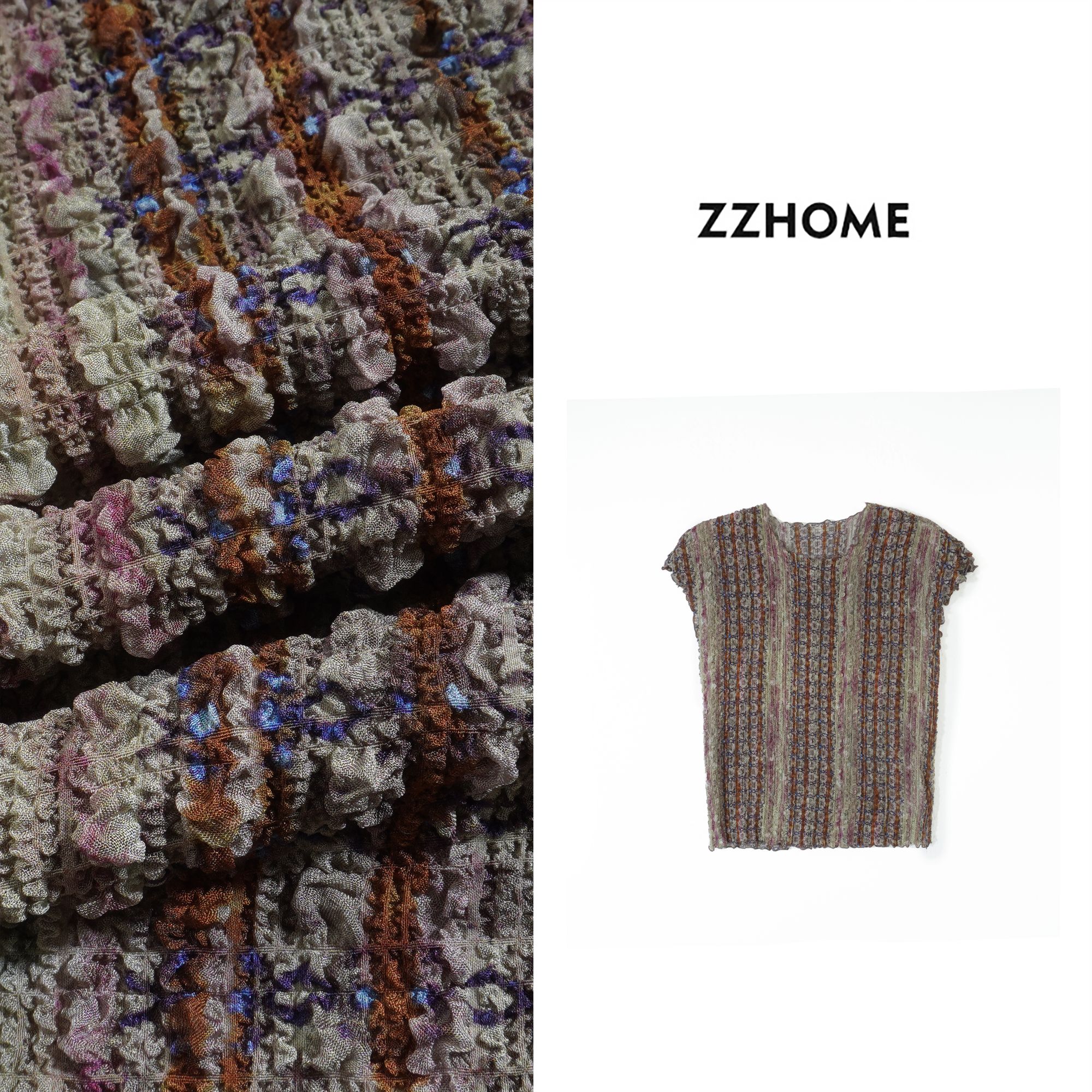 ZOZO HOME| 多元时髦绗线褶皱肌理碎花夏季短袖T飞袖上衣q173380p