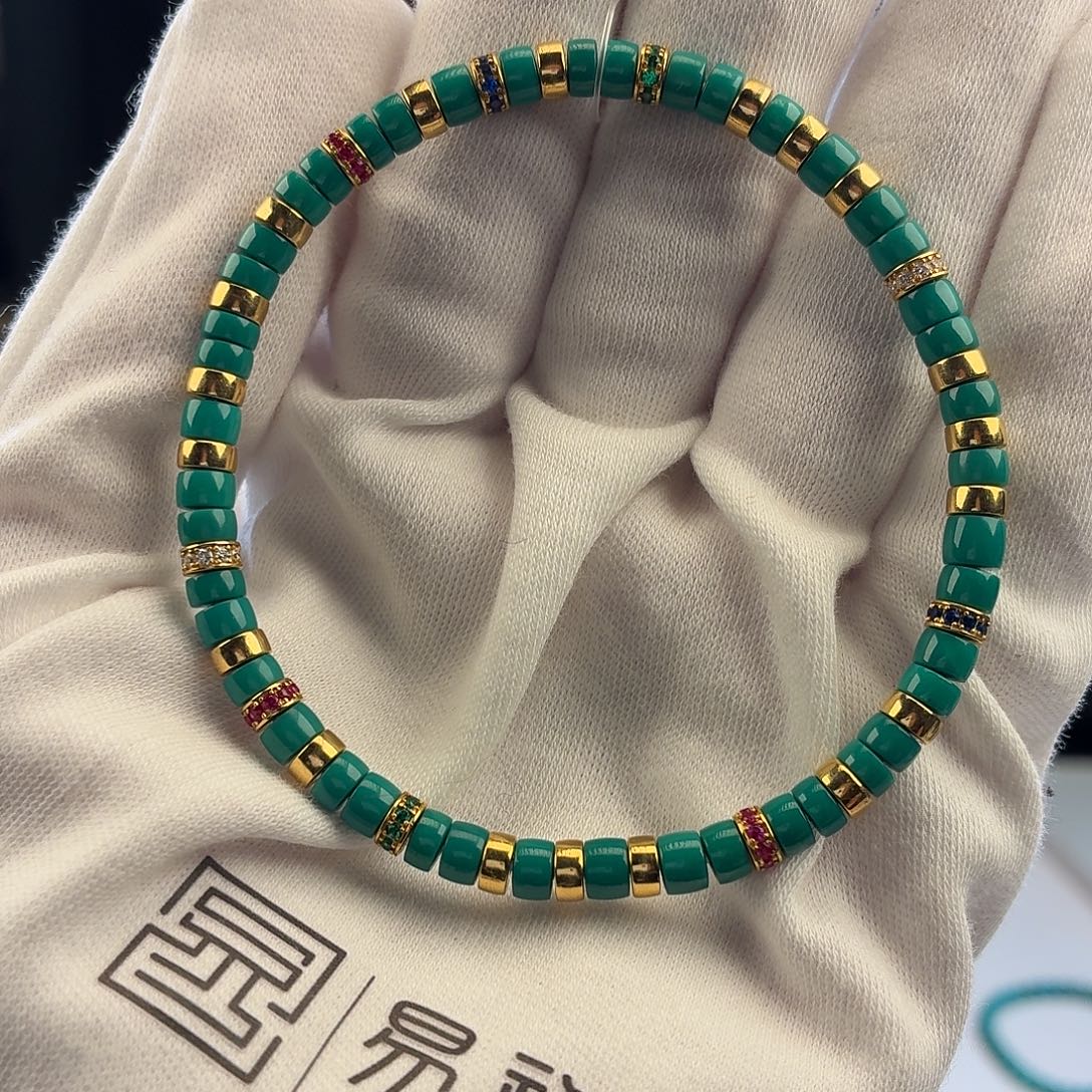 绿松石18K金镶嵌挂件4.8mm