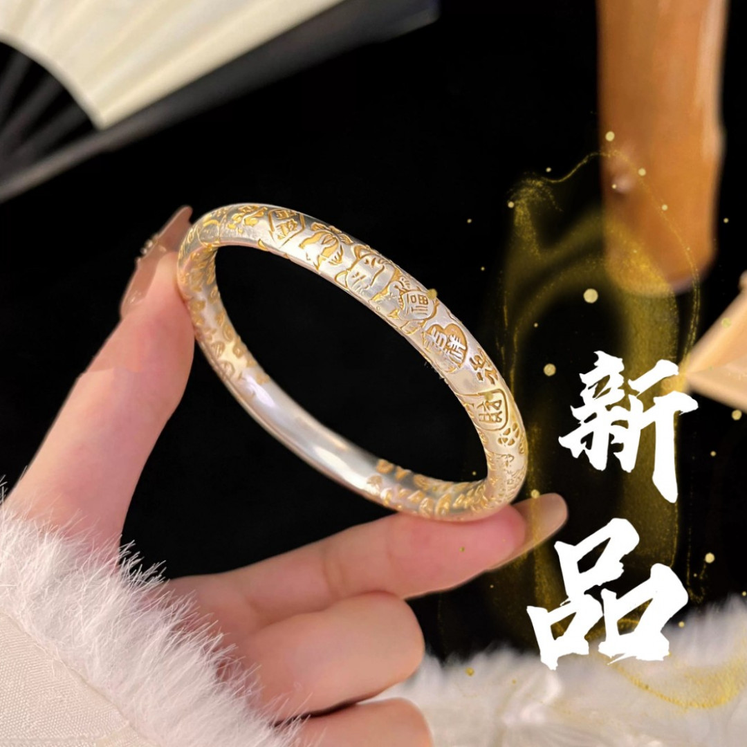 足银手镯 36号-描金国风吉言招财猫【闭口】手镯1