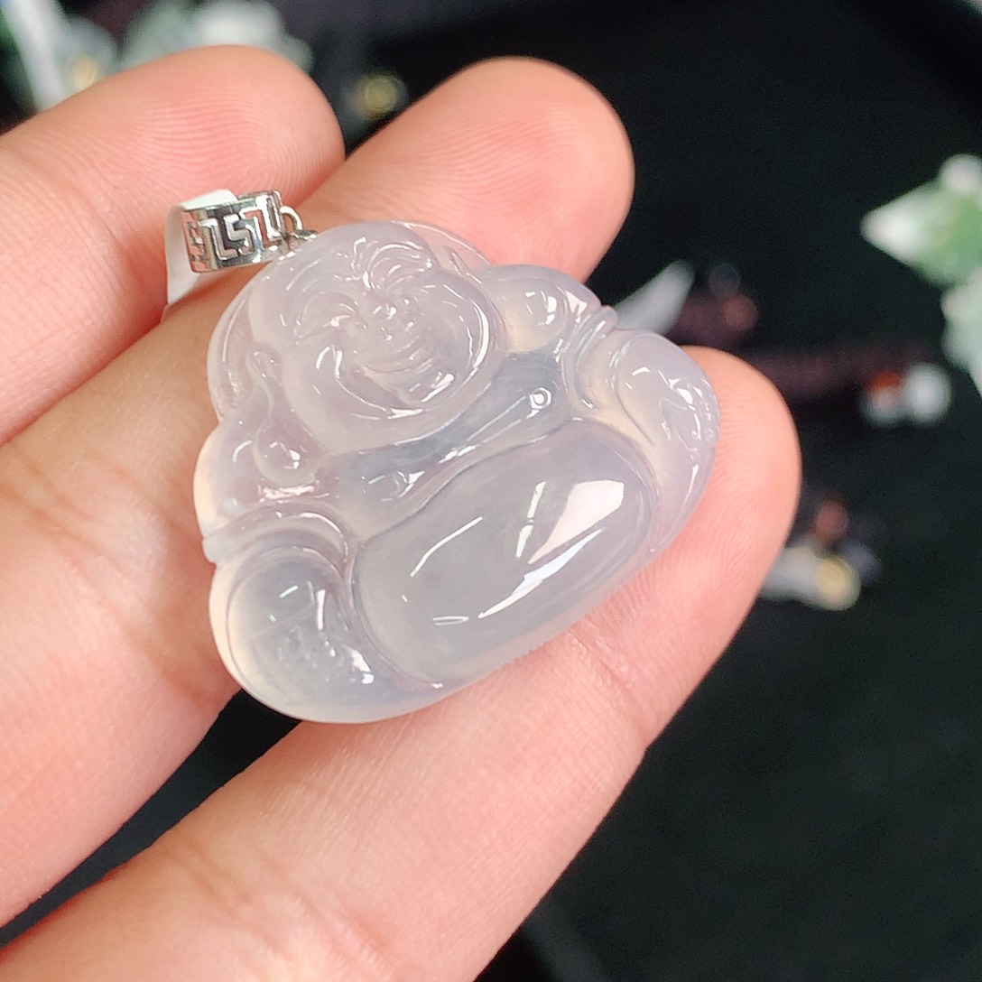 翡翠颈饰18K金镶嵌高冰佛公25*29*5.5