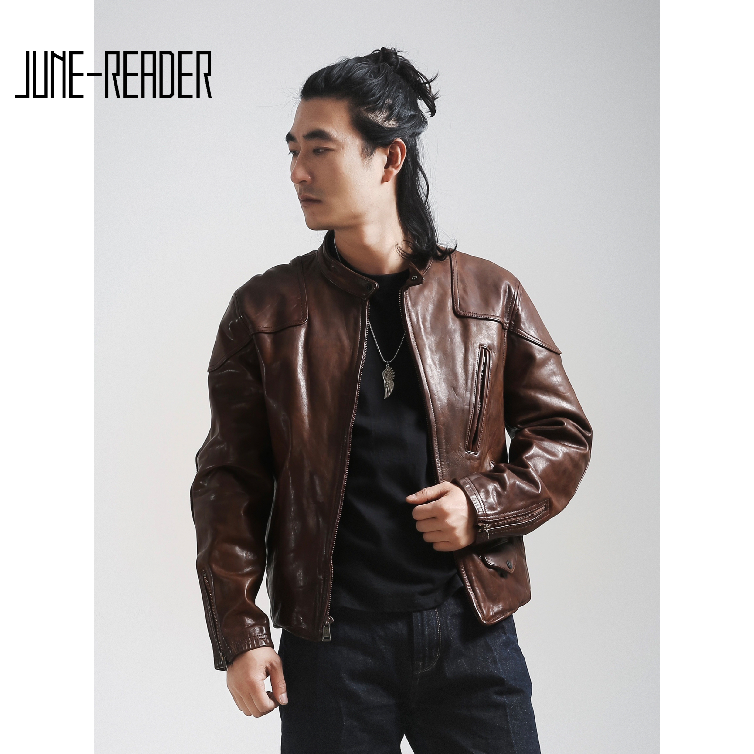 毒液擦色短款复古男士阿美咔叽重水洗复古做旧擦色马皮