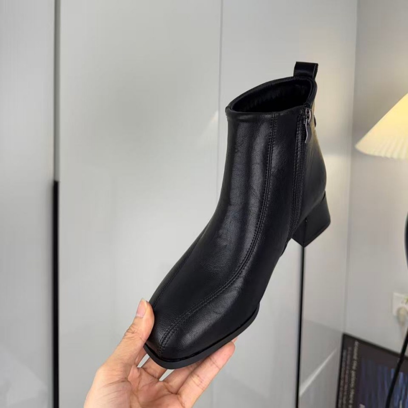 【纤芙森女鞋】7993低跟女靴粗跟英伦防水休闲风拉链百搭方头