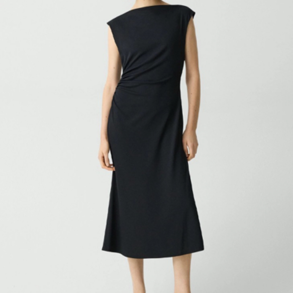 闪闪兒  无袖船领抽褶收腰连衣裙5056