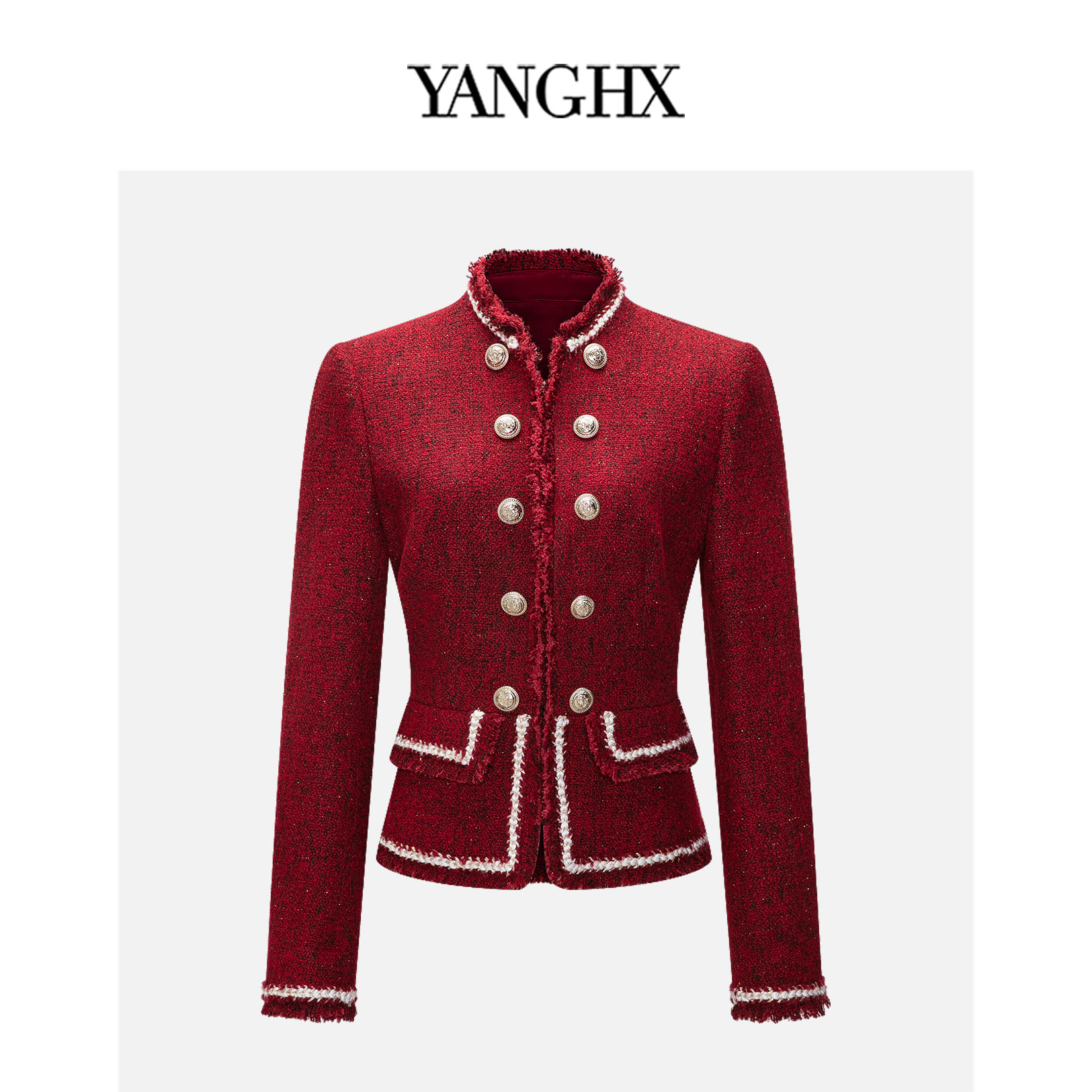 HY立领拉毛小香风上衣HY25351