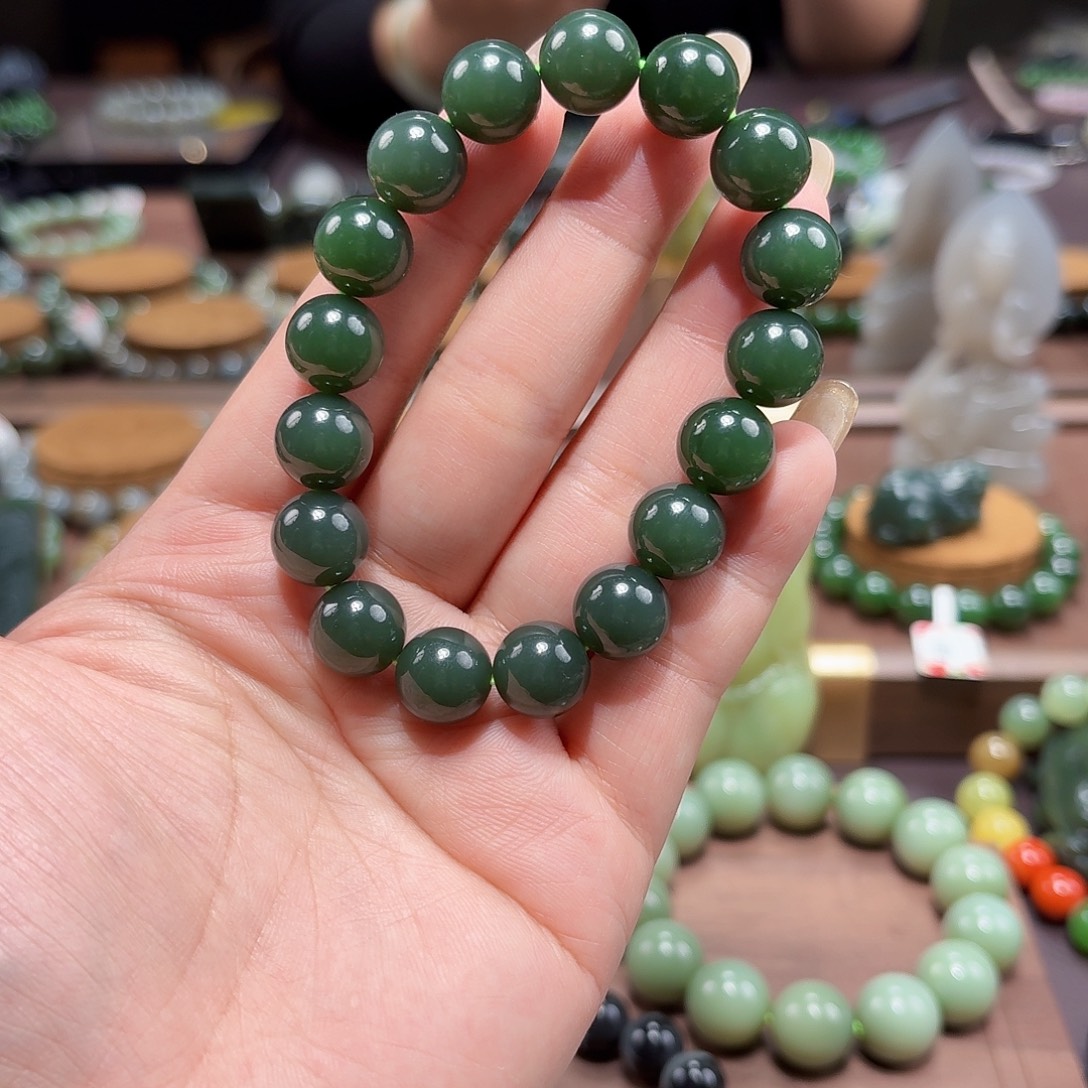 和田玉未镶嵌手链沙枣青12 蓝调 细 