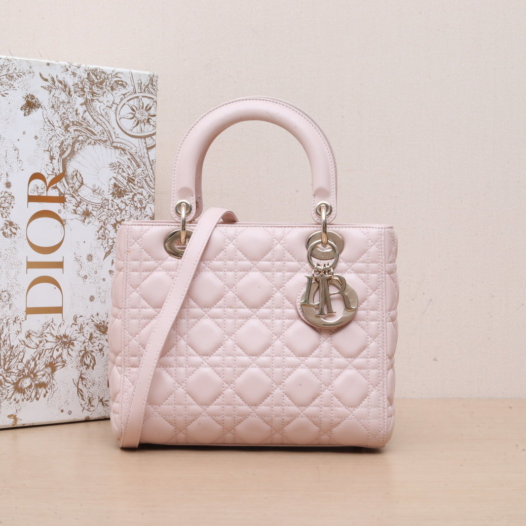 99新 DIOR/迪奥 【娇】Lady Dior 戴妃包 五格 粉色 195998