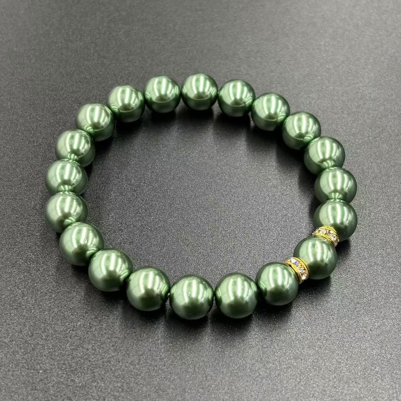 【符老板】s1053-轻奢气质设计款孔雀绿圆珠贝珠手串-赠礼盒
