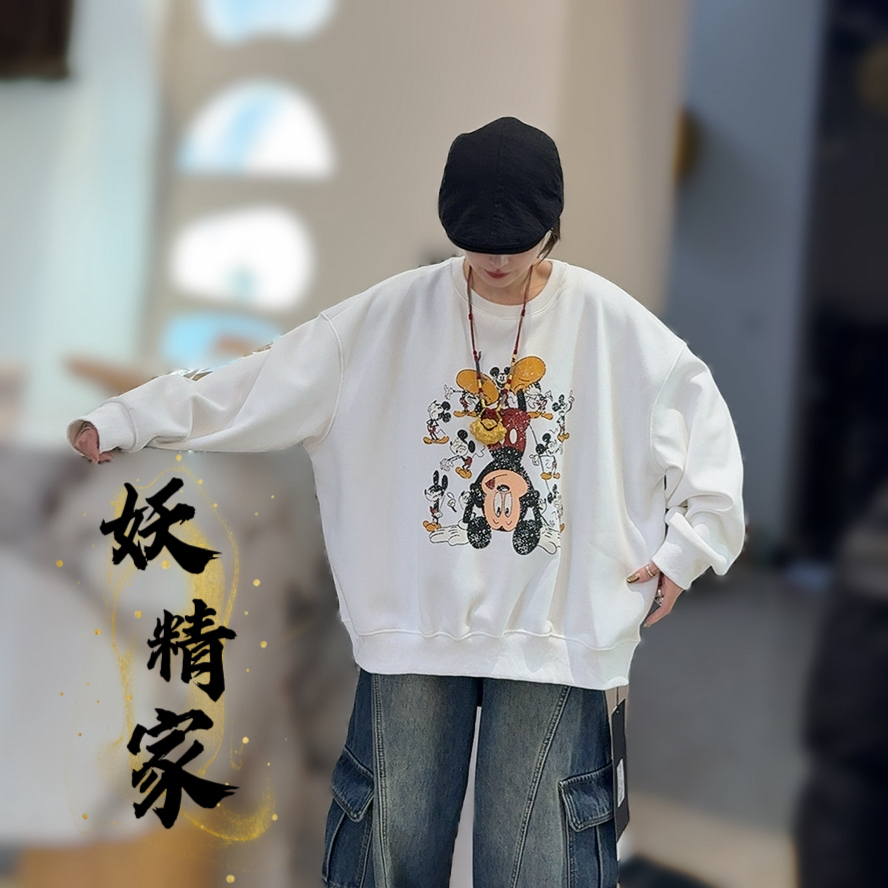 80639休闲卡通加绒卫衣女冬宽松上衣