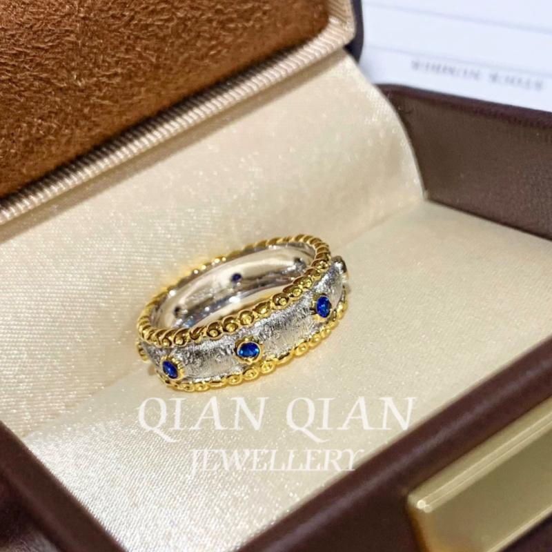 925银戒指 【倩倩珠宝】意大利中古老钱风皇家蓝戒指 S925银镀金