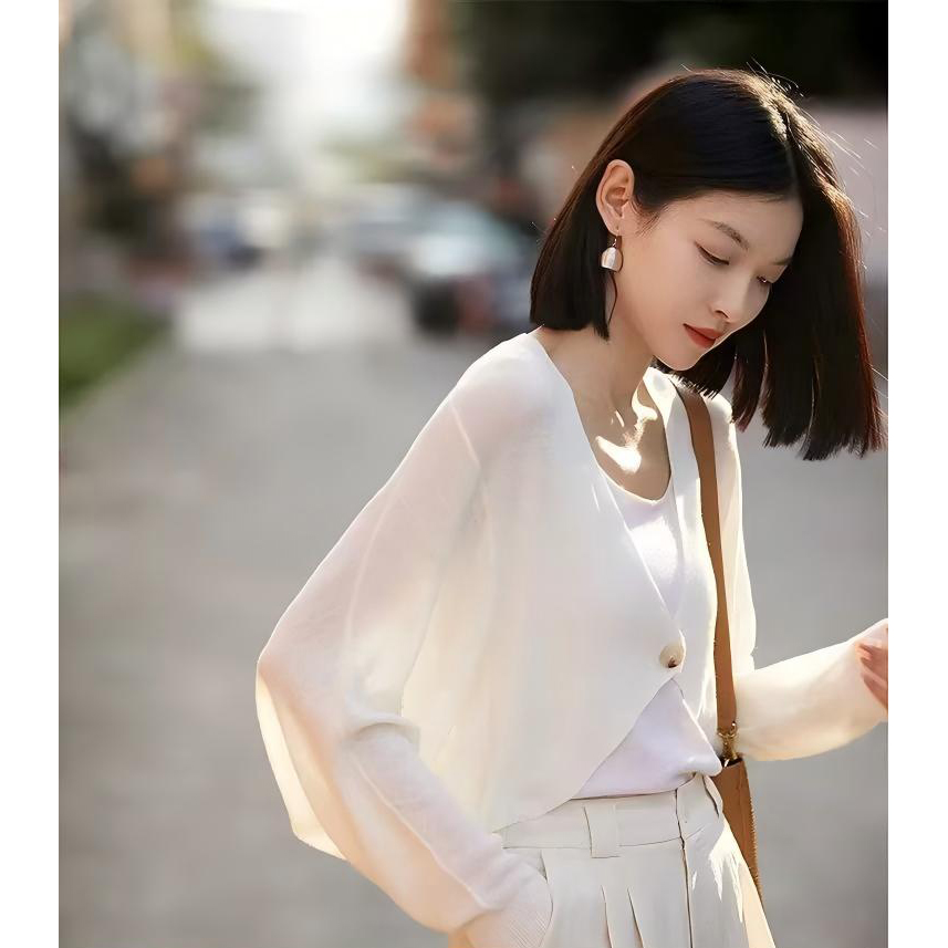 B 门店50&9！小海鸥开衫」莱赛尔天丝亚麻慵懒气质针织上衣女 T4648