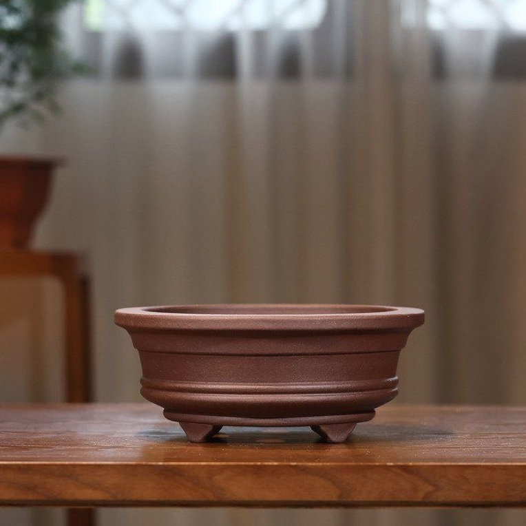 紫砂花盆圆形盆景盆古典大号简约素烧展览松柏花卉桌面精品家用