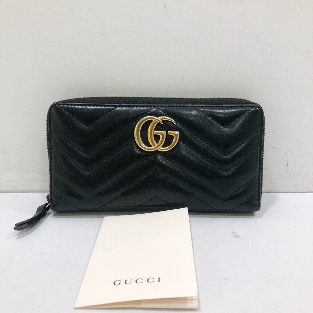 95新 GUCCI/古驰 古驰全皮黑色马尔蒙钱包