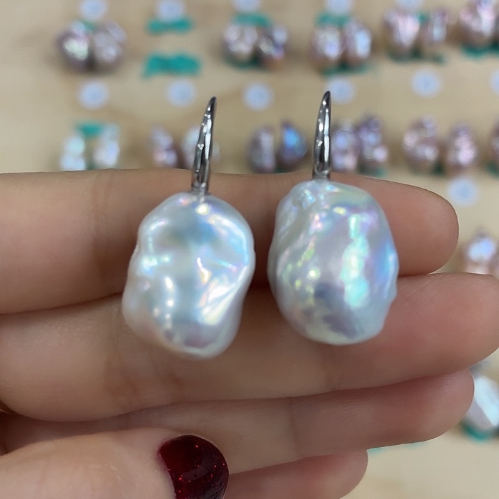 水***空耳饰银S925镶嵌淡水珍珠