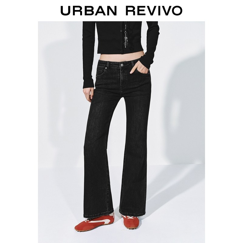 UR2026春季新款女装休闲日常水洗修身喇叭牛仔长裤UYY860003