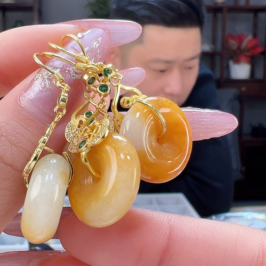 翡翠耳饰银S925镶嵌多样性发货一副