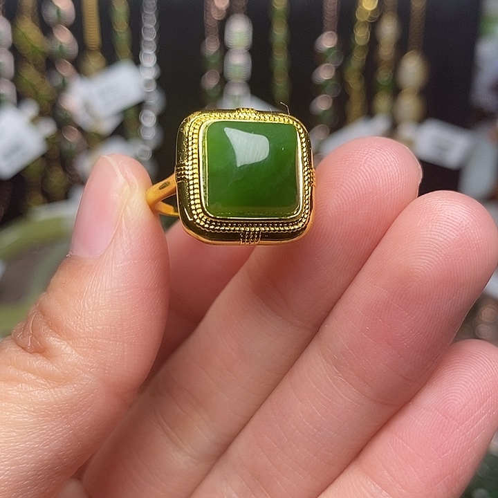 和田玉（糖玉）银S925镶嵌戒指