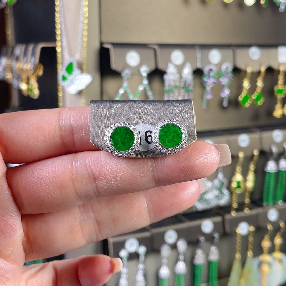 翡翠银S925镶嵌耳饰缅甸A货