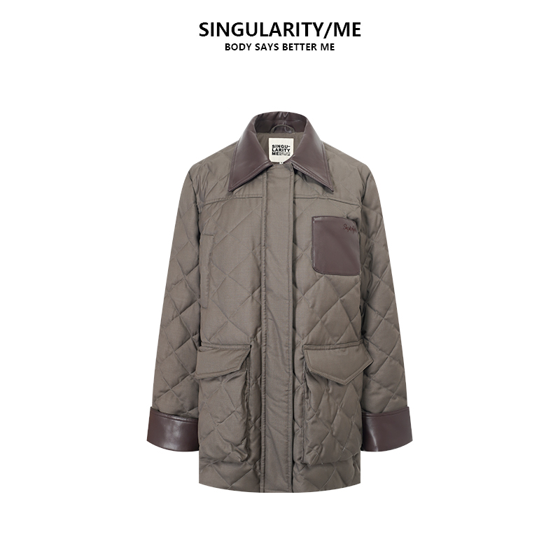 Singularity Me 11A 1009 S工装菱形格皮领90白鸭绒108g羽绒外套