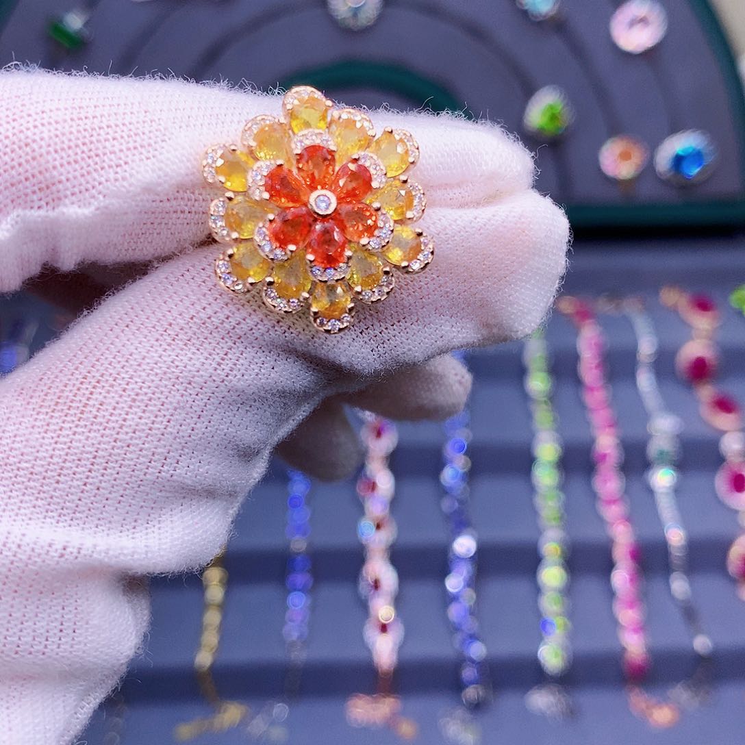 彩色蓝宝石戒指银S925镶嵌