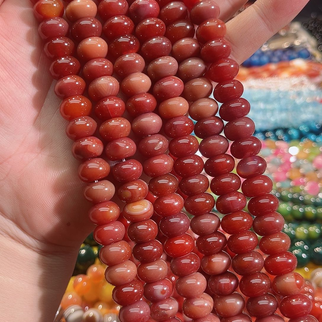 玛瑙/玉髓未镶嵌珠宝半成品安哥拉红玛瑙算盘一条12mm