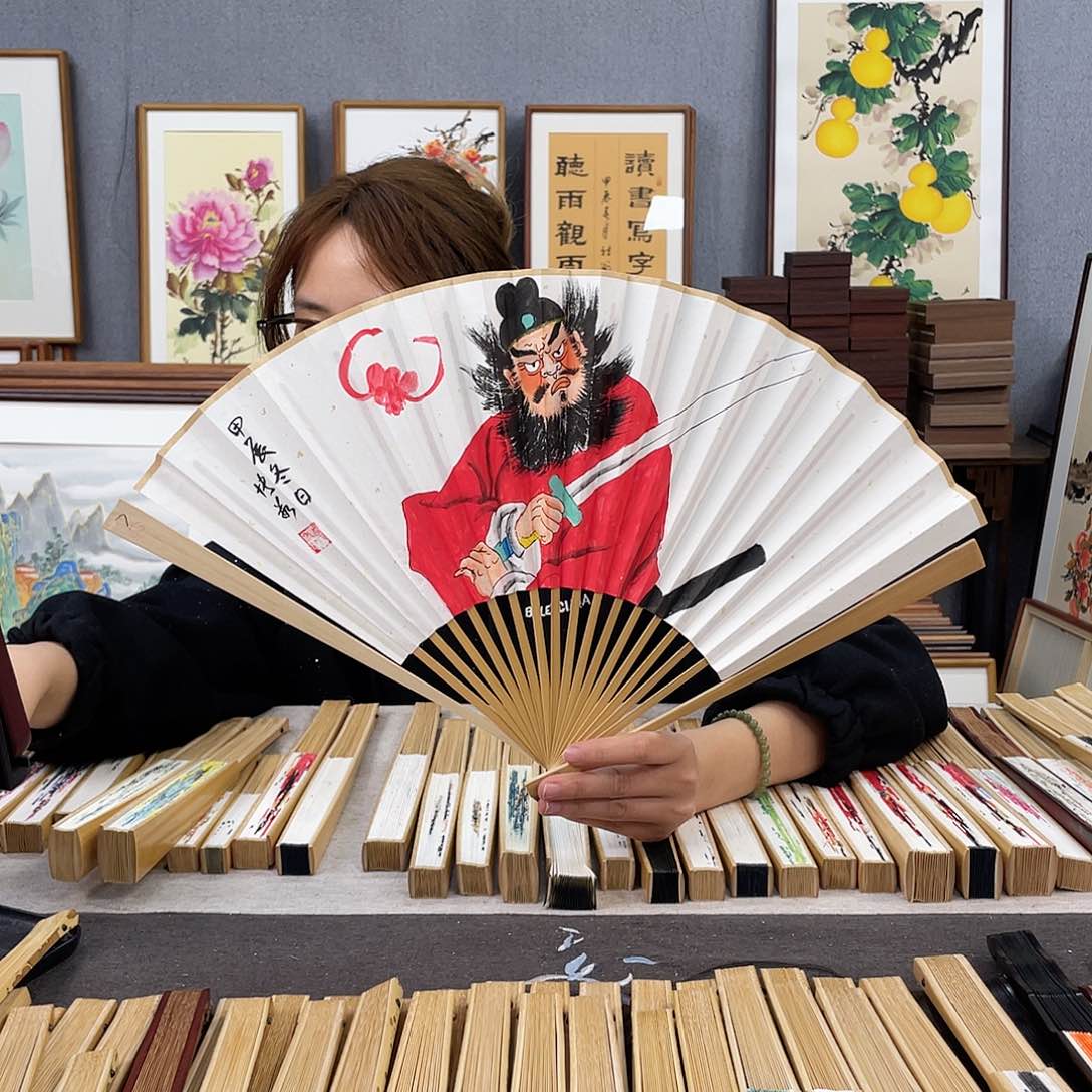 国画95寸玉竹-纯手绘-文玩扇骨（默认粘好）