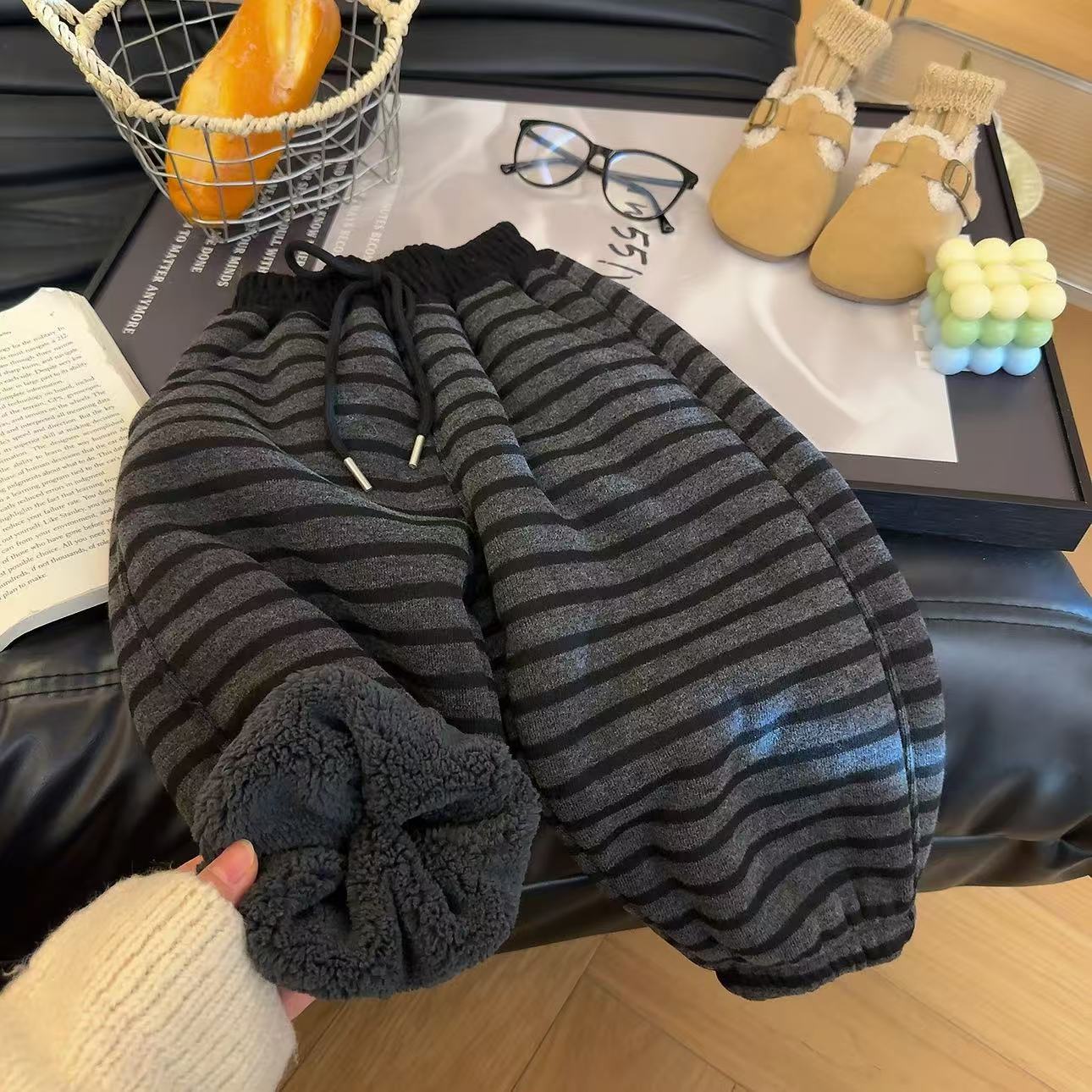 【800克加厚】儿童800克加厚葵花绒条纹百搭休闲裤-347【T】