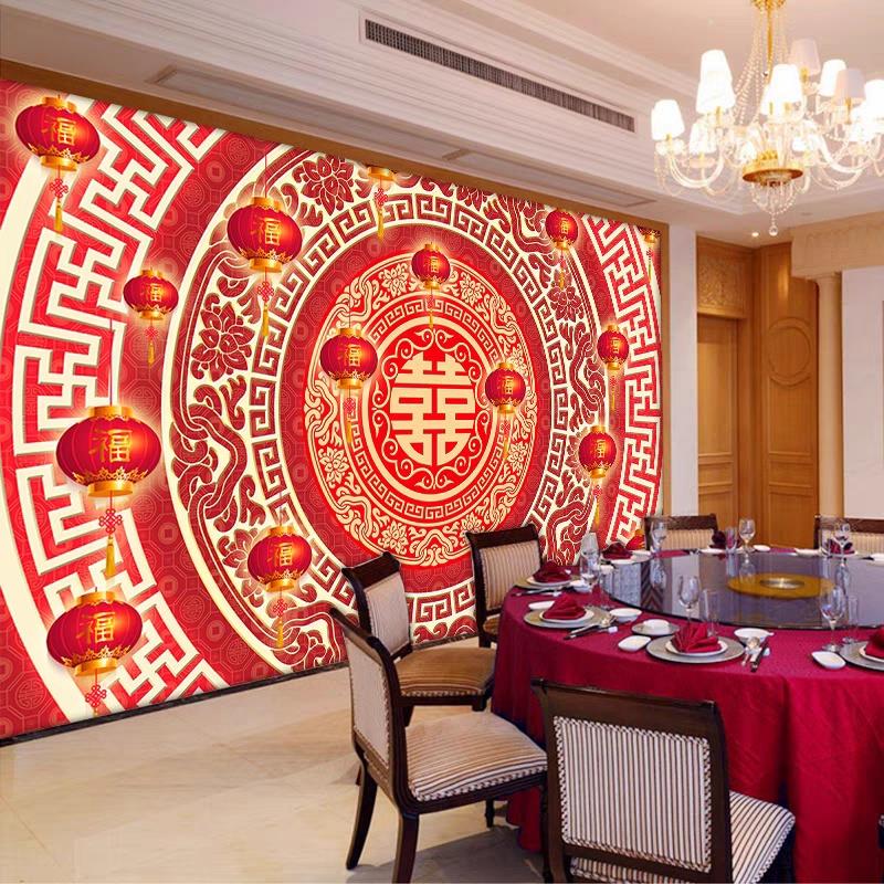 红色喜庆中式龙凤呈祥酒店大堂背景墙集成墙板婚庆店玄关结婚护板
