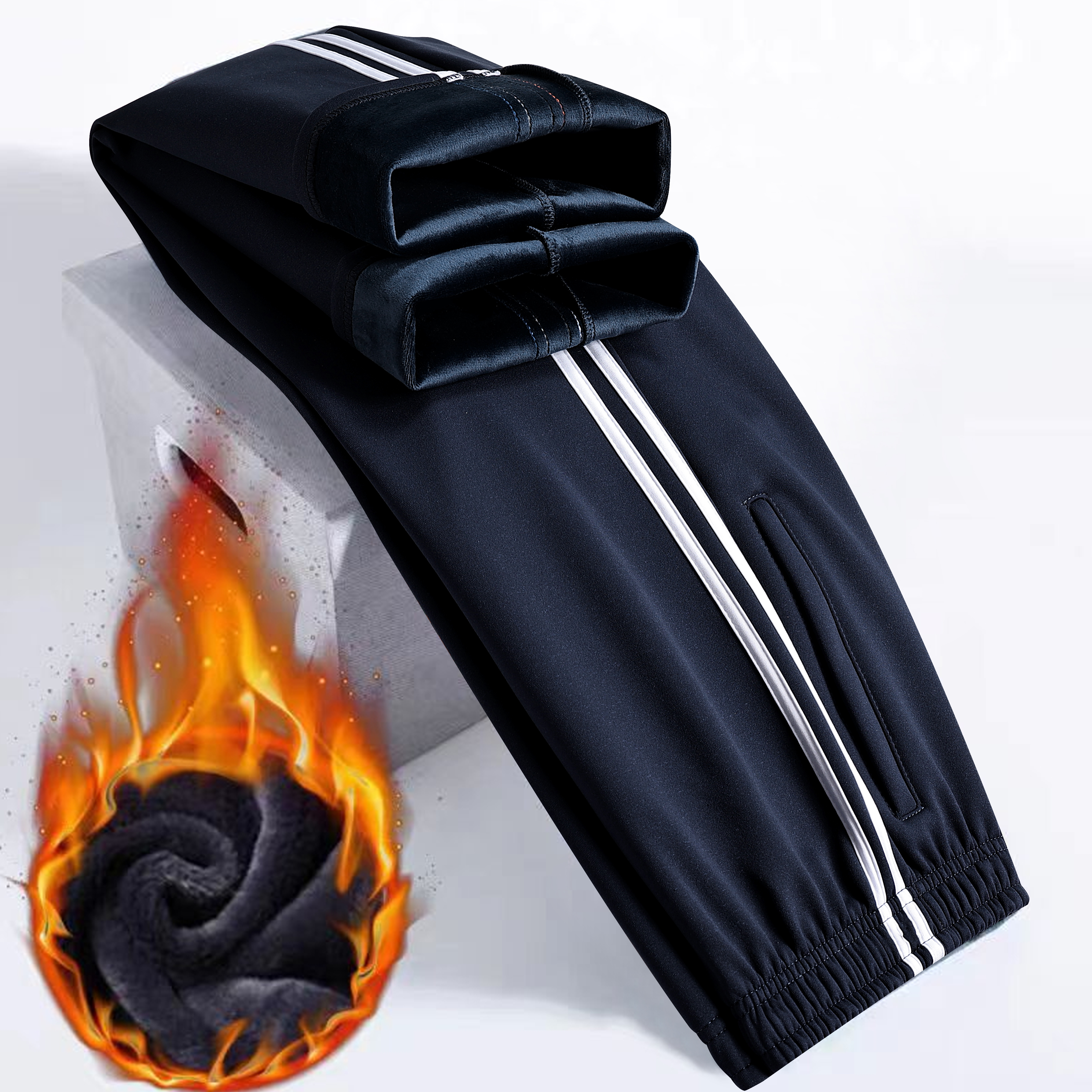 纯棉秋冬款男士条纹运动裤两条杠/三条杠加绒加厚保暖直筒休闲裤