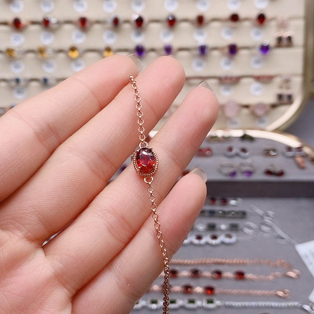 石榴石手链银S925镶嵌手链